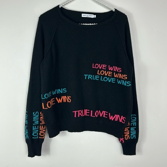 Scott & Scott London Black Cashmere Rue La La Love Wins Sweater Small - Picture 2 of 8